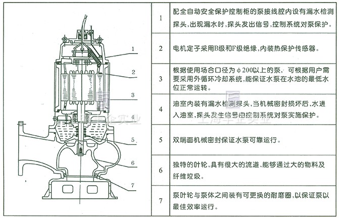 WQ型无堵塞污水潜水排污泵 结构图