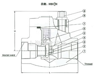  焊接阀盖旋启式锻钢止回阀 结构图