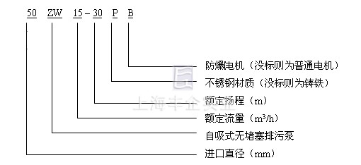 ZW型无堵塞自吸排污泵 型号说明