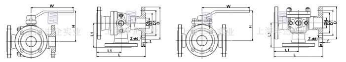 Q44/Q45法兰连接L型、T型(44)/(45)三通球阀 结构图