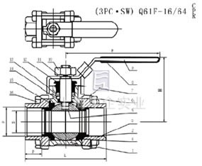 Q61F三片式承插焊球阀结构图