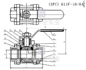 Q11F三片式球阀结构图
