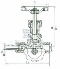 J19H-1.6/32P型压力表针型阀 外形尺寸图